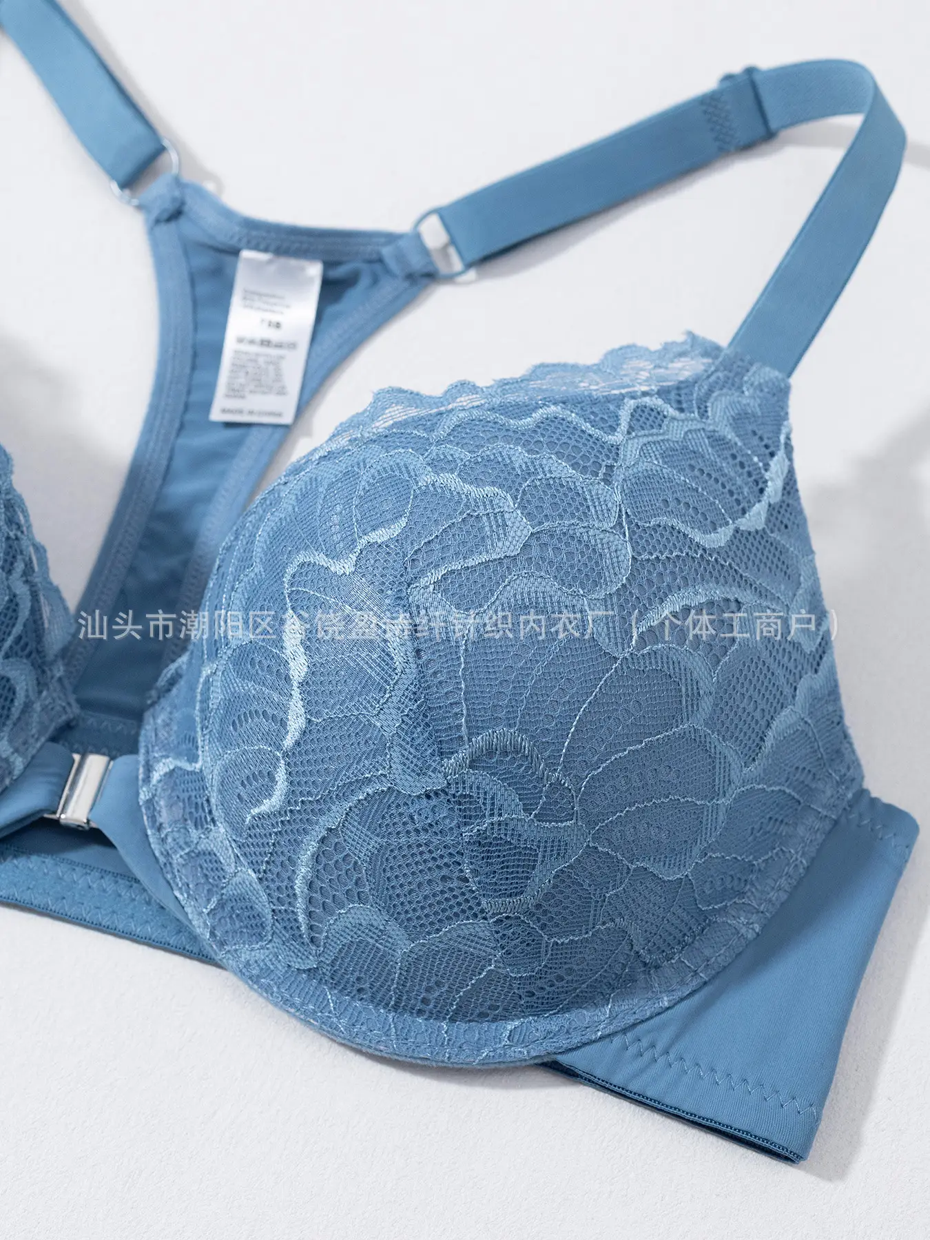 Blue Lace Front Button Bra for Women — feature 7