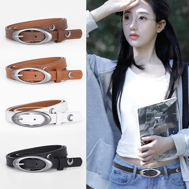 Crescent Rivet Belt for Women Black Silver - Image 6