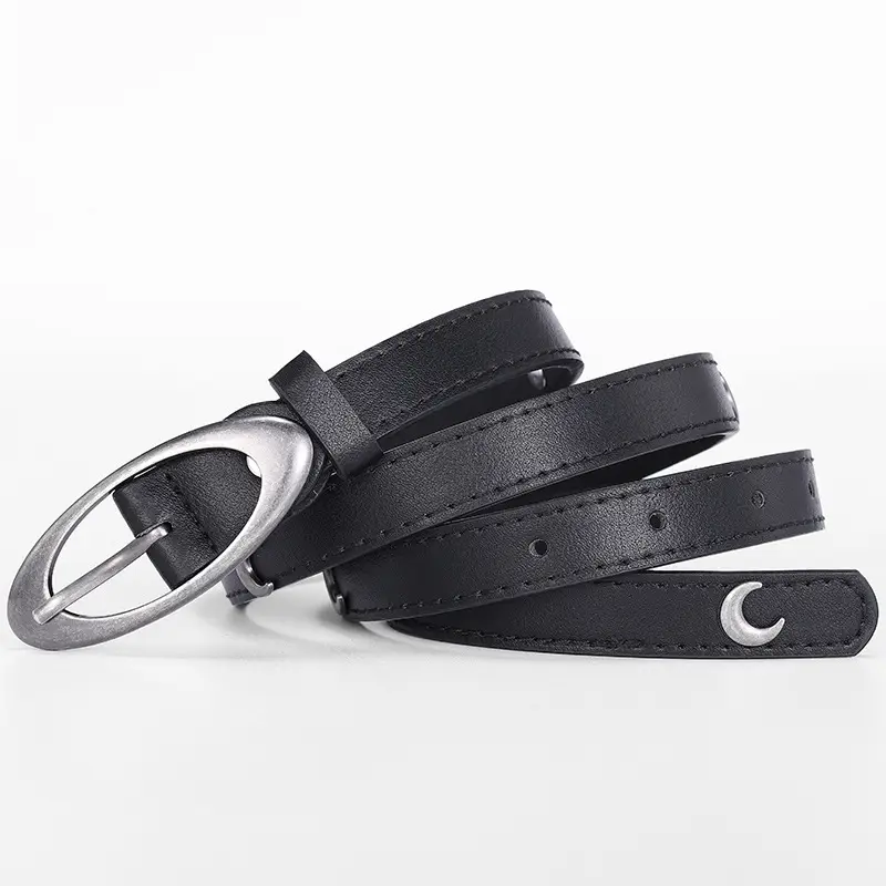 Crescent Rivet Belt for Women Black Silver - Image 7