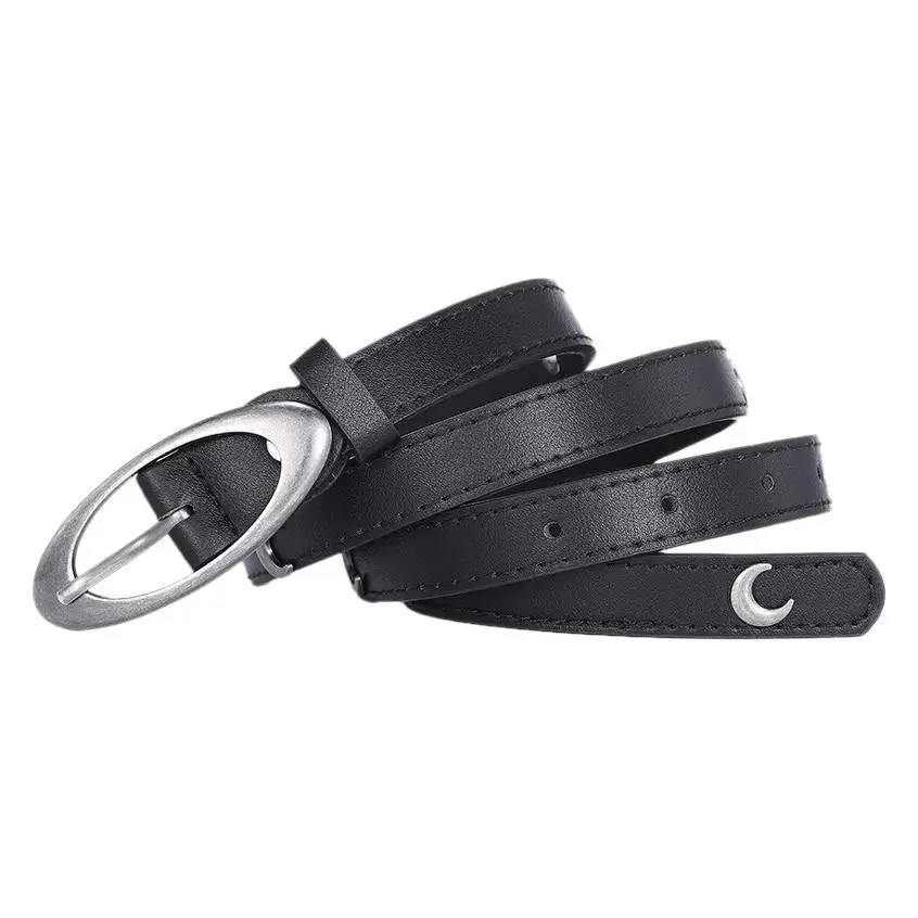 Crescent Rivet Belt for Women Black Silver - Image 9
