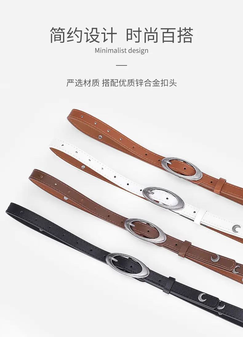 Crescent Rivet Belt for Women Black Silver — feature 1