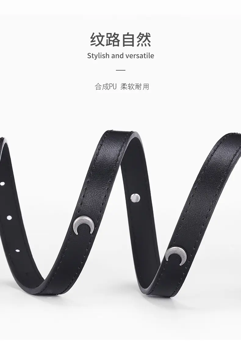 Crescent Rivet Belt for Women Black Silver — feature 8