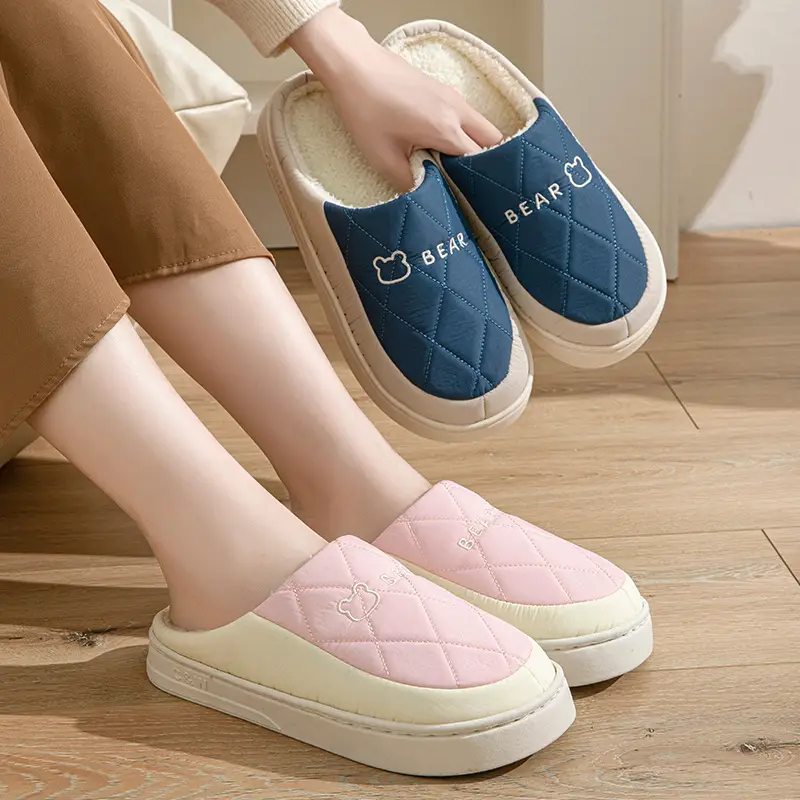Waterproof Cotton Slippers for Men and Women to Wear Outside 2025 New Indoor Home Non-Slip Warm down Cloth Cotton Slippers Comfortable