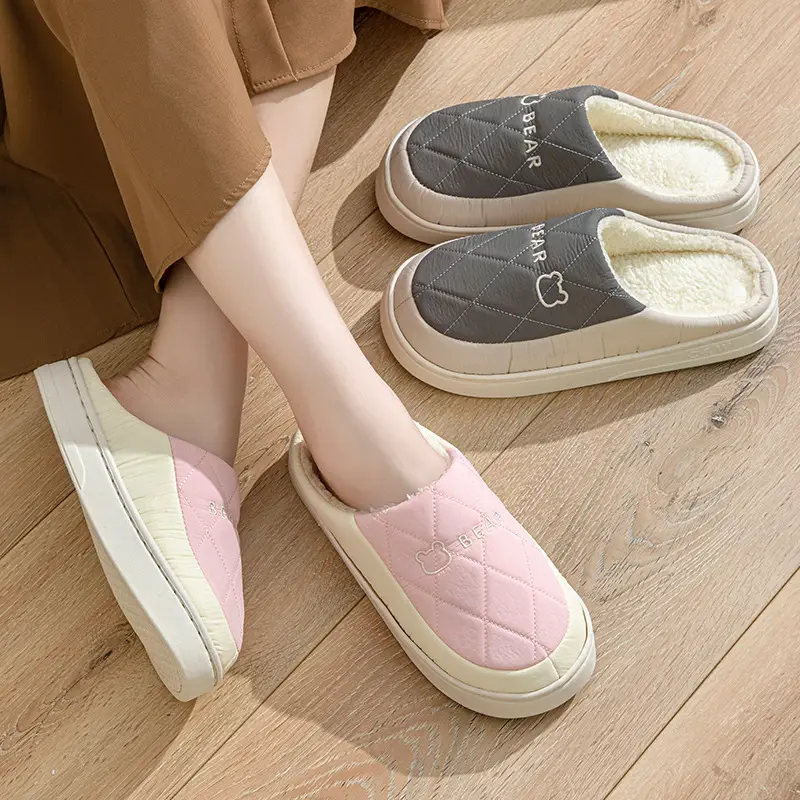Waterproof Cotton Slippers for Men and Women to Wear Outside 2025 New Indoor Home Non-Slip Warm down Cloth Cotton Slippers Comfortable