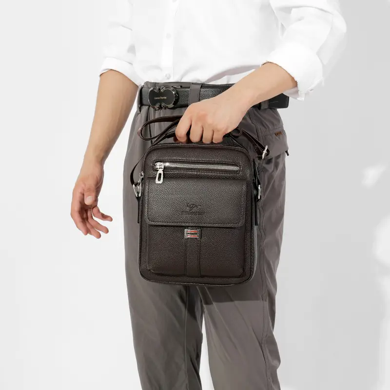 Men's Waterproof Crossbody Bag Pebbled Leather One-Piece - Image 4
