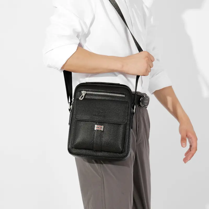 Men's Waterproof Crossbody Bag Pebbled Leather One-Piece - Image 5