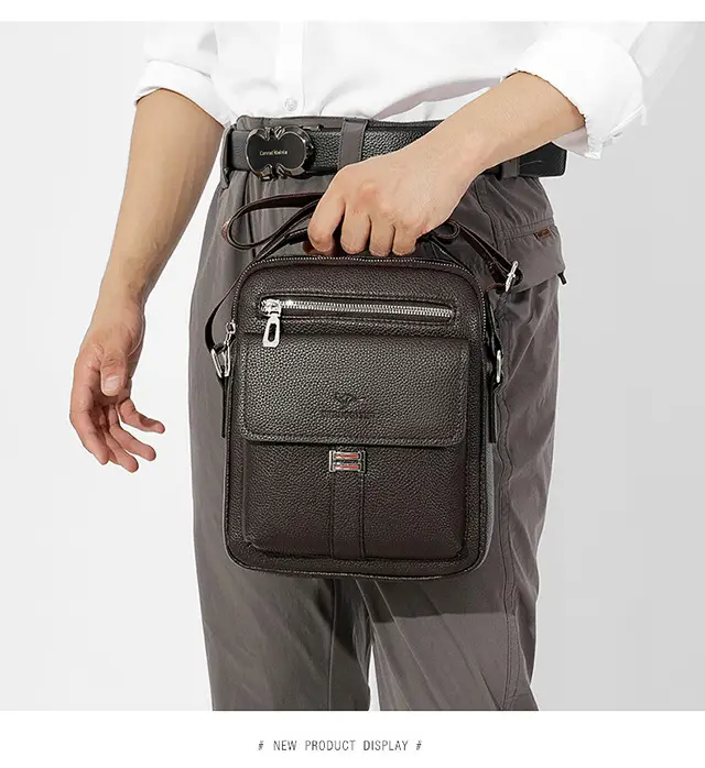 Men's Waterproof Crossbody Bag Pebbled Leather One-Piece — feature 15