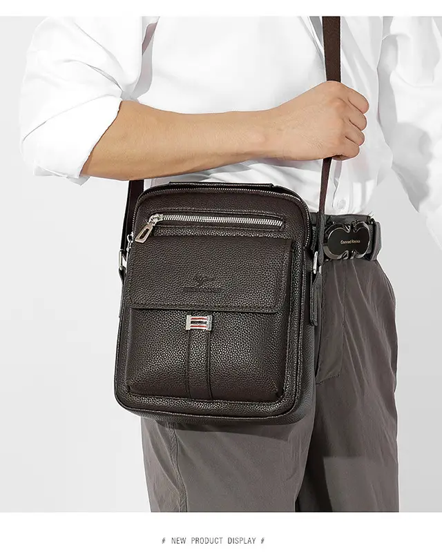 Men's Waterproof Crossbody Bag Pebbled Leather One-Piece — feature 16