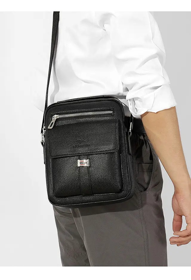 Men's Waterproof Crossbody Bag Pebbled Leather One-Piece — feature 19
