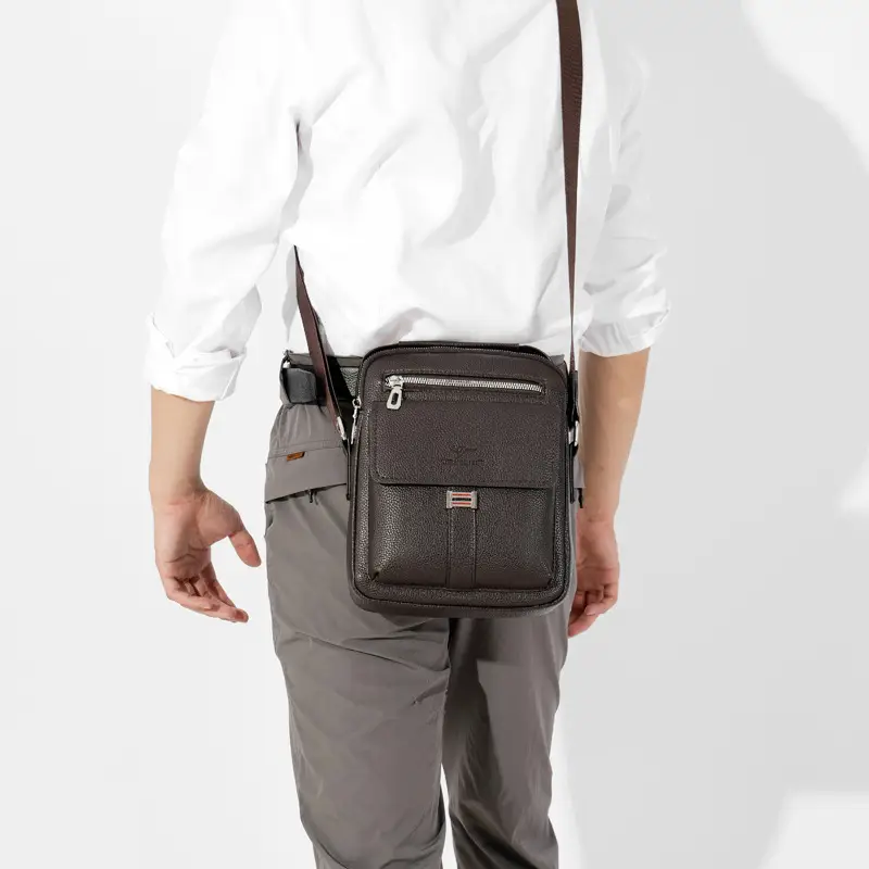 Men's Waterproof Crossbody Bag Pebbled Leather One-Piece - Image 2