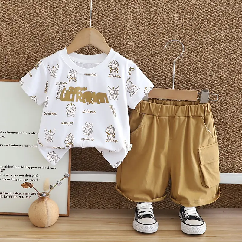 2025 Boys Cartoon Print Summer Suit Navy Shorts - Image 2