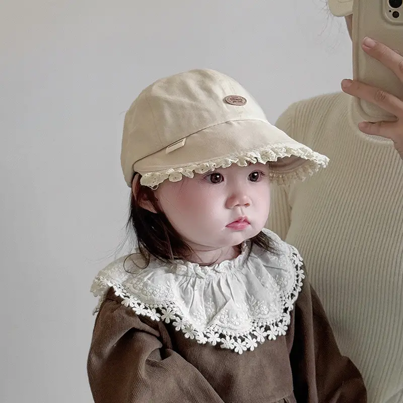 Baby Hat with Lace Big Bristle Cap Brown — feature 1