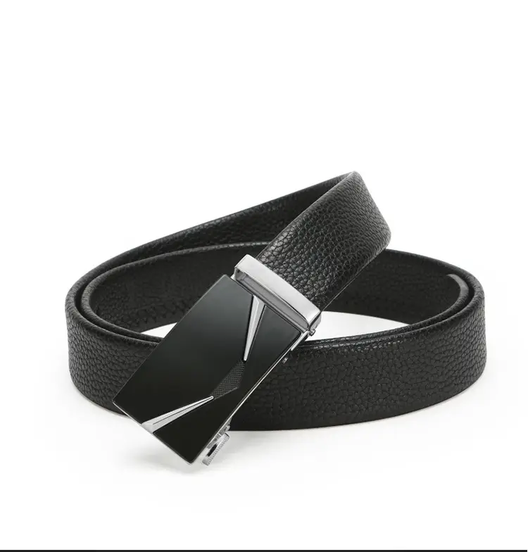 Men's Black Genuine Leather Belt with Gold Buckle — feature 11