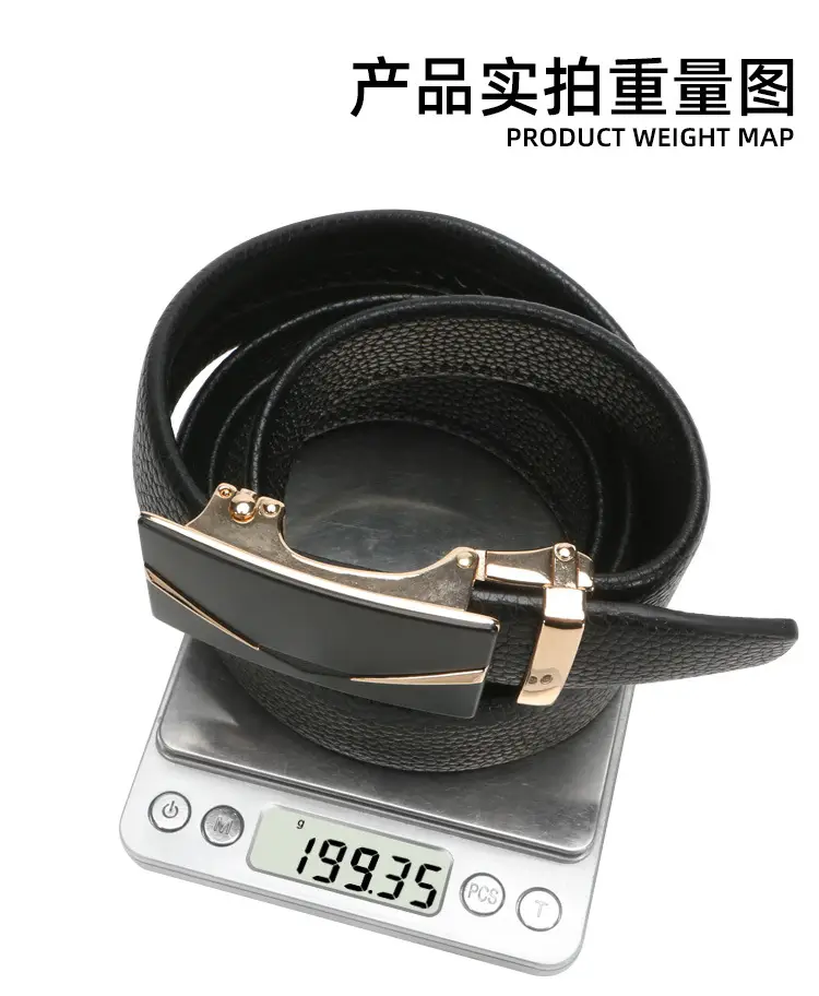 Men's Black Genuine Leather Belt with Gold Buckle — feature 3