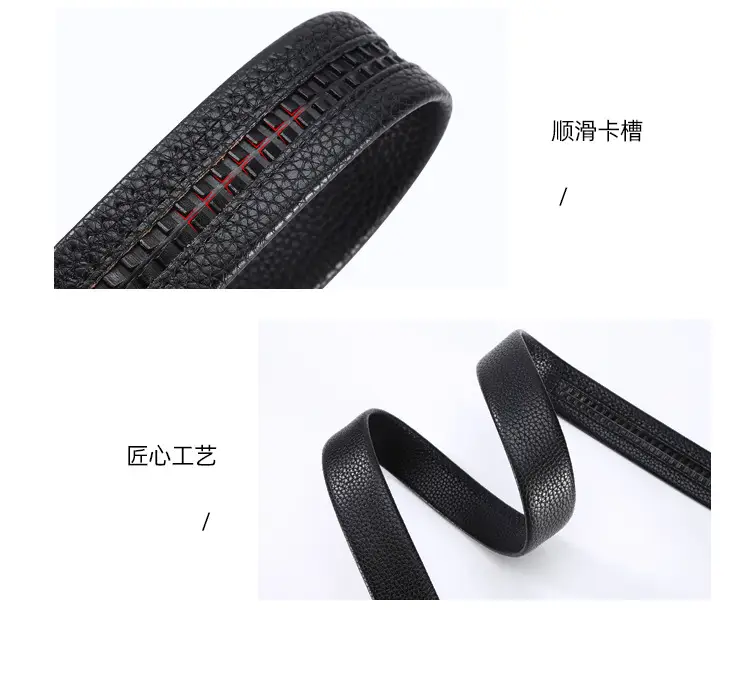 Men's Black Genuine Leather Belt with Gold Buckle — feature 9