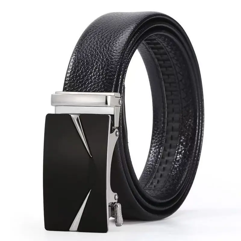 Men's Black Genuine Leather Belt with Gold Buckle