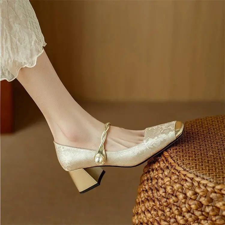 Elegant Mary Jane High Heels Women's 2025 Spring New Chinese Late Evening Style Fairy Dress Thick Heel Shoes — feature 2