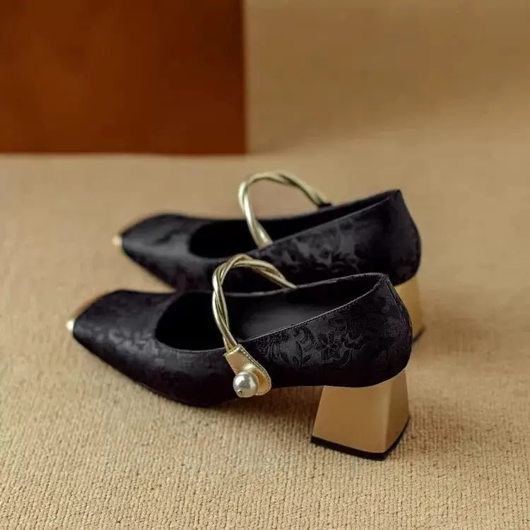 Elegant Mary Jane High Heels Women's 2025 Spring New Chinese Late Evening Style Fairy Dress Thick Heel Shoes — feature 3