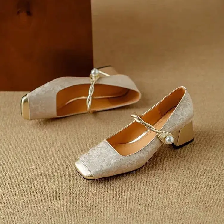 Elegant Mary Jane High Heels Women's 2025 Spring New Chinese Late Evening Style Fairy Dress Thick Heel Shoes — feature 4