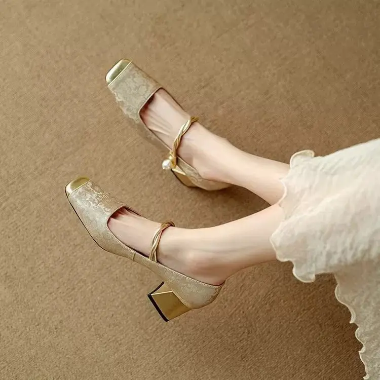 Elegant Mary Jane High Heels Women's 2025 Spring New Chinese Late Evening Style Fairy Dress Thick Heel Shoes — feature 7