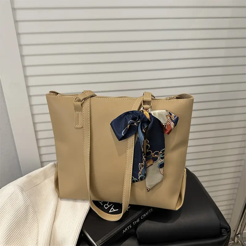 Beige Retro Shoulder Bag for Women Large Capacity