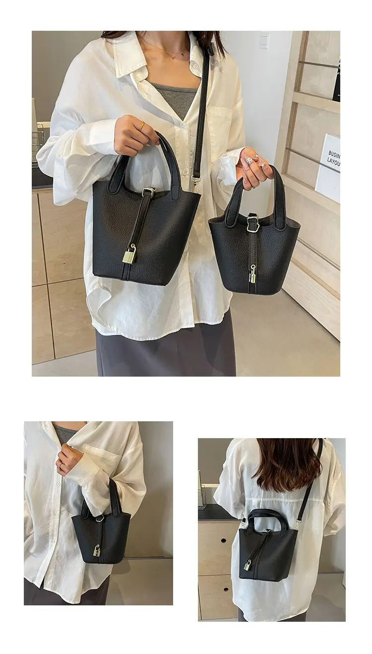 Women's Yellow Leather Shoulder Messenger Bag Set — feature 12
