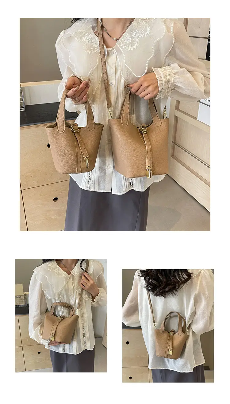 Women's Yellow Leather Shoulder Messenger Bag Set — feature 13