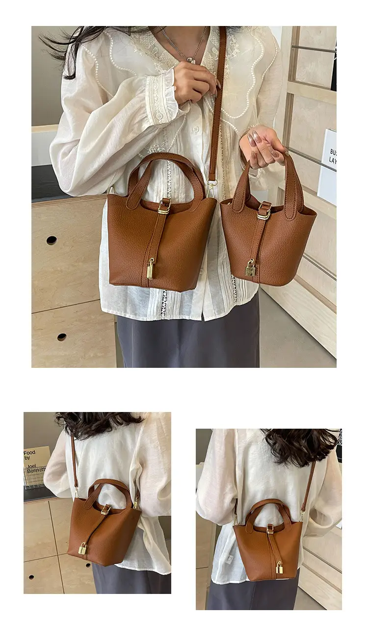 Women's Yellow Leather Shoulder Messenger Bag Set — feature 14