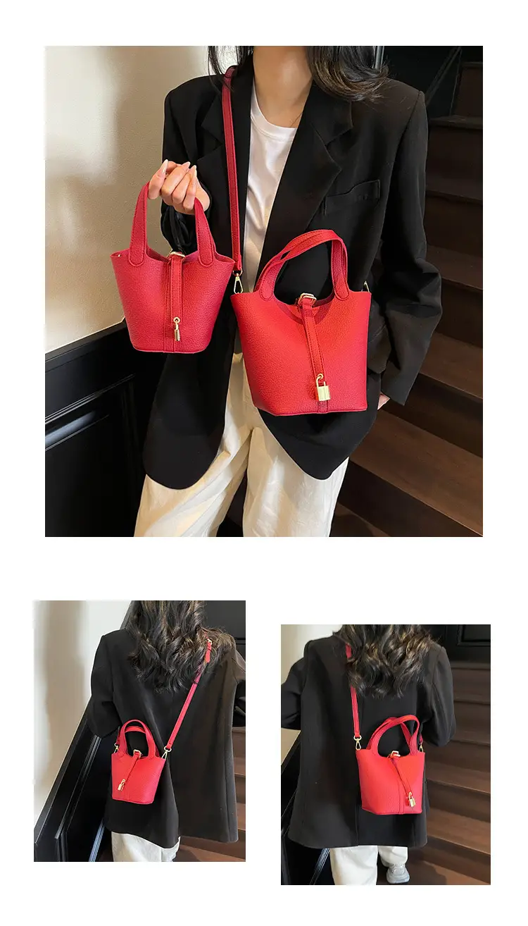 Women's Yellow Leather Shoulder Messenger Bag Set — feature 15