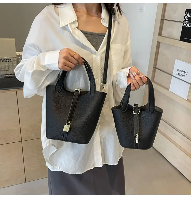 Women's Yellow Leather Shoulder Messenger Bag Set — feature 23