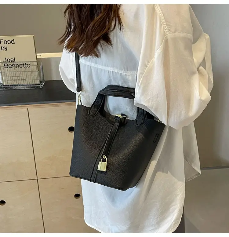 Women's Yellow Leather Shoulder Messenger Bag Set — feature 25