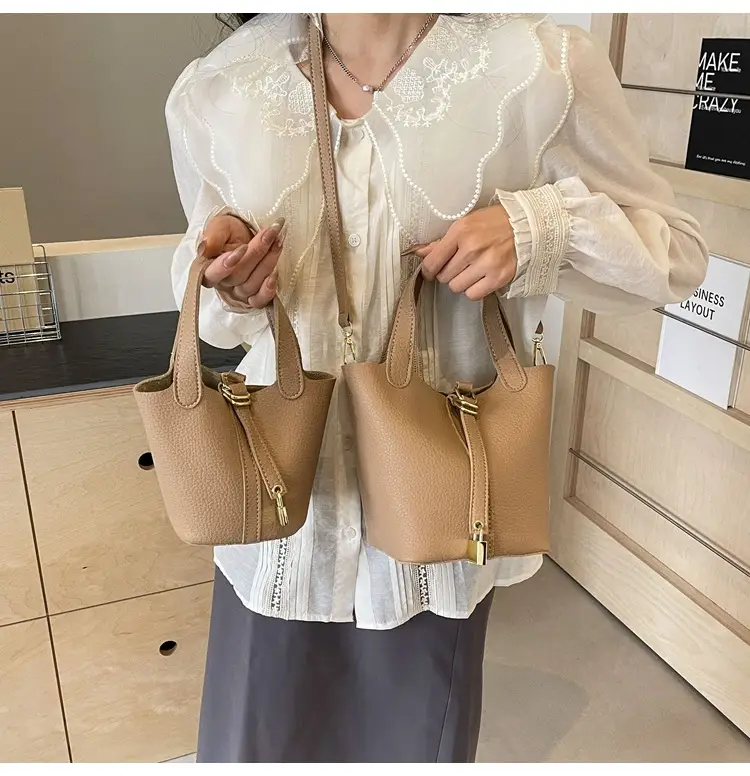 Women's Yellow Leather Shoulder Messenger Bag Set — feature 30