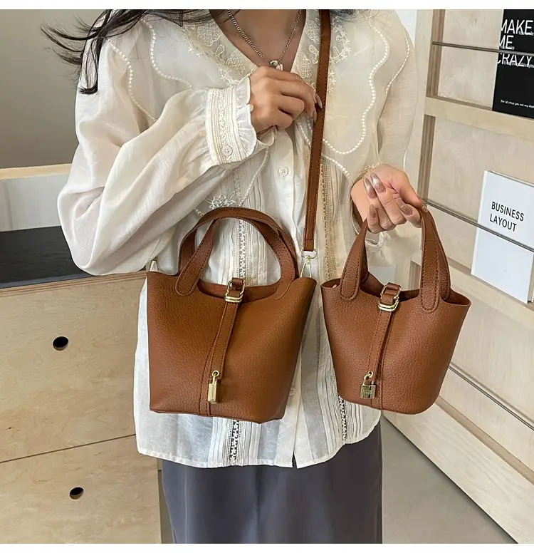 Women's Yellow Leather Shoulder Messenger Bag Set — feature 34