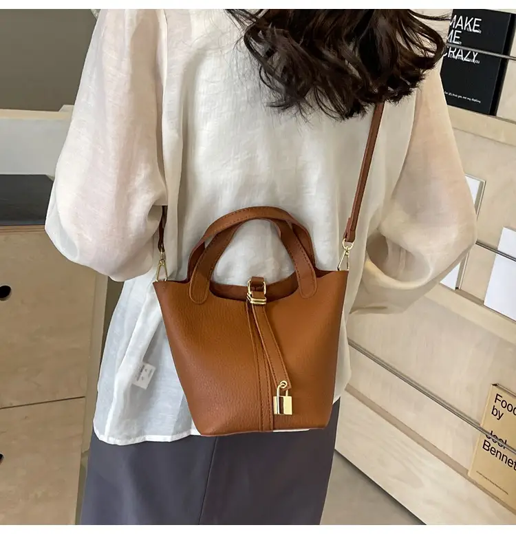 Women's Yellow Leather Shoulder Messenger Bag Set — feature 35