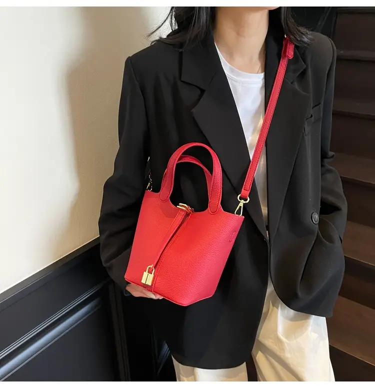 Women's Yellow Leather Shoulder Messenger Bag Set — feature 37
