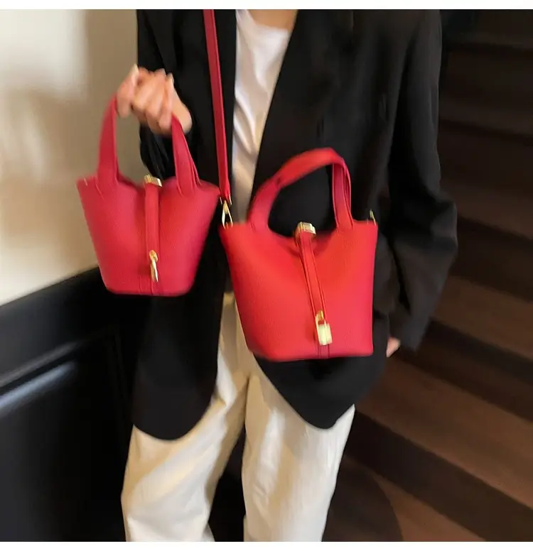 Women's Yellow Leather Shoulder Messenger Bag Set — feature 38