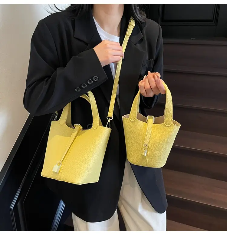 Women's Yellow Leather Shoulder Messenger Bag Set — feature 40