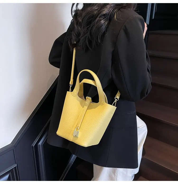 Women's Yellow Leather Shoulder Messenger Bag Set — feature 41