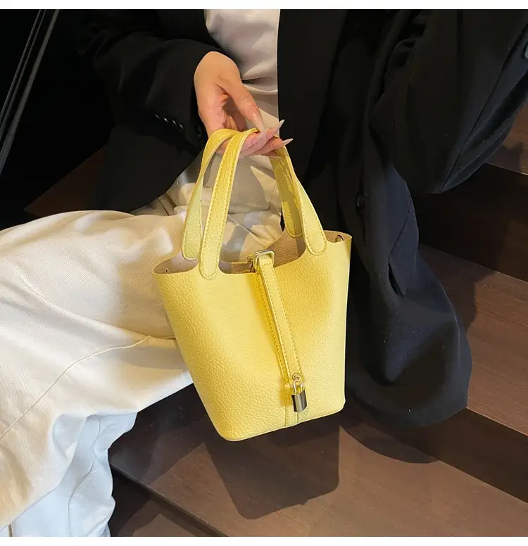 Women's Yellow Leather Shoulder Messenger Bag Set — feature 42