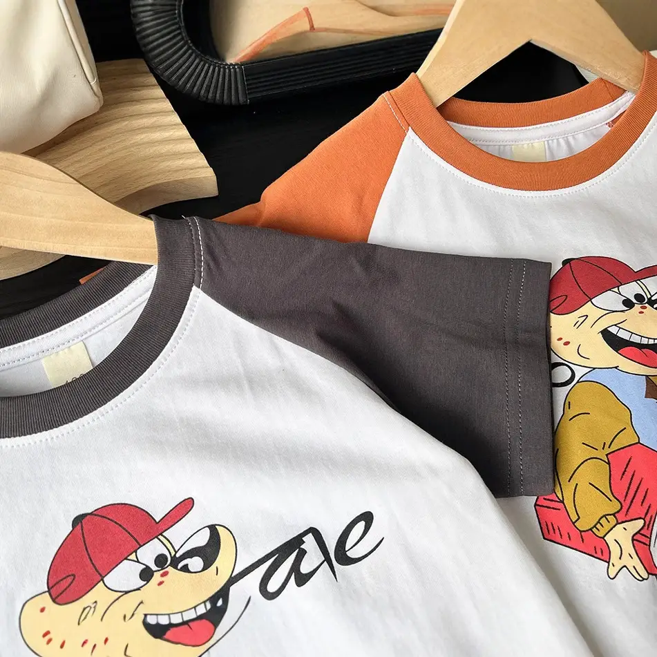 2025 Boys Raglan T-Shirt White Cartoon Print - Image 4