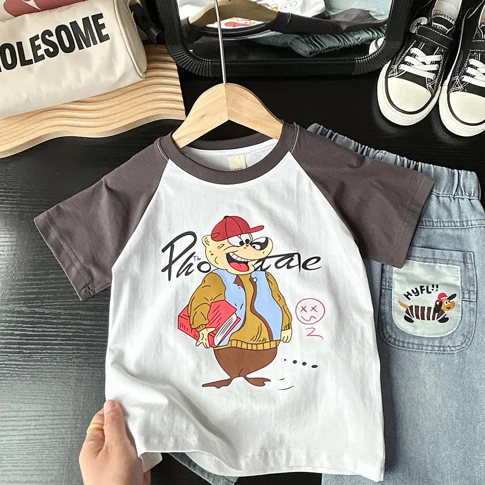 2025 Boys Raglan T-Shirt White Cartoon Print — feature 2