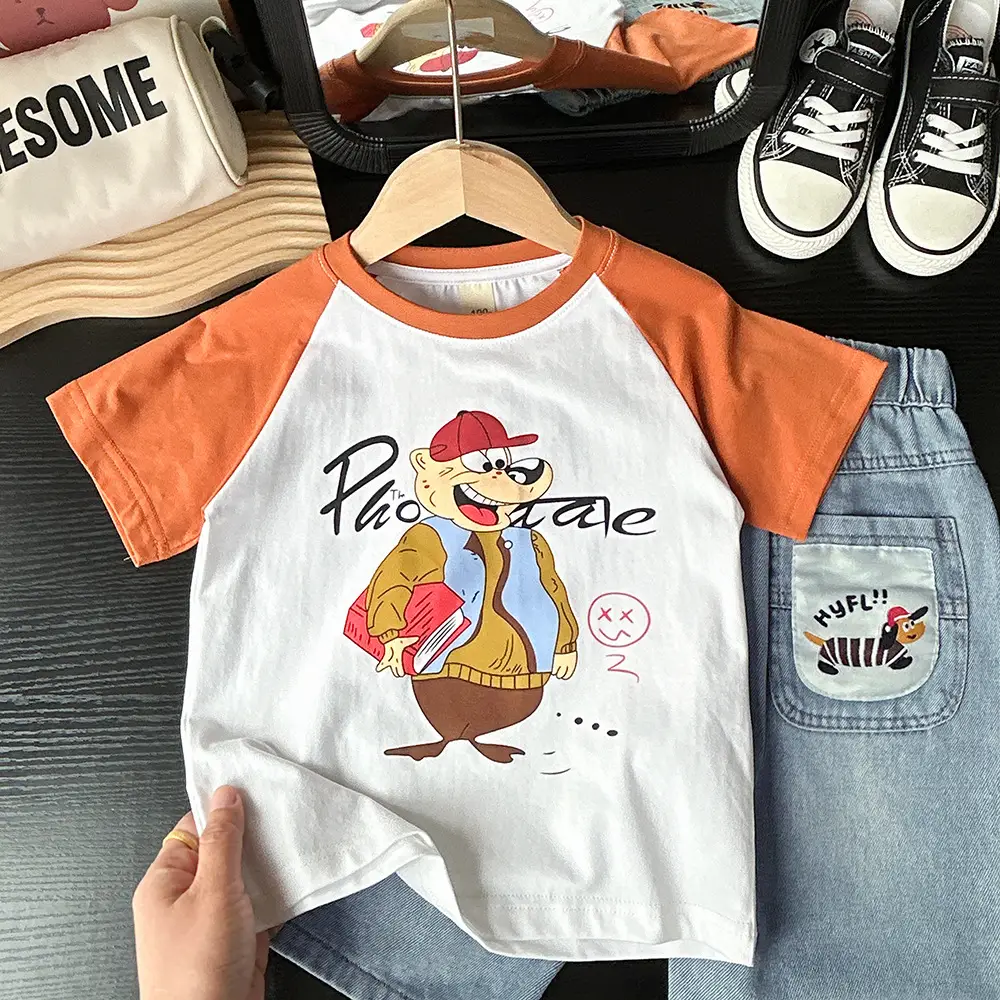 2025 Boys Raglan T-Shirt White Cartoon Print — feature 3