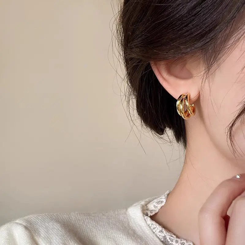 S925 Gold Needle Earrings for Women