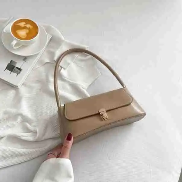 Women's Spring Baguette Shoulder Bag Beige Leather