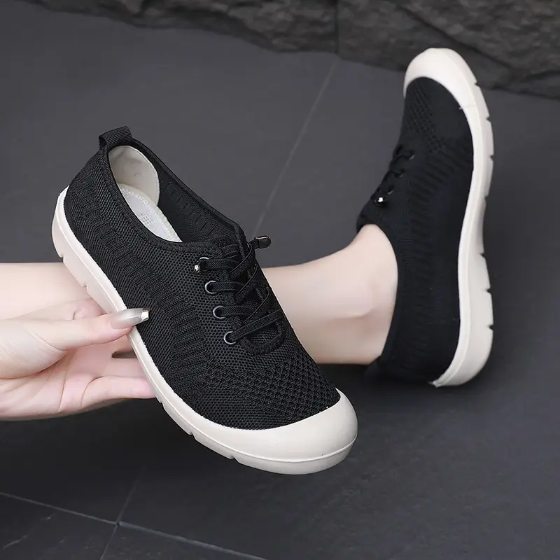Spring and Autumn New Old Beijing Cloth Shoes Women's Flying Woven Single Shoes Soft Sole Comfortable Slip-on Lazy Shoes Non-slip Moms Shoes