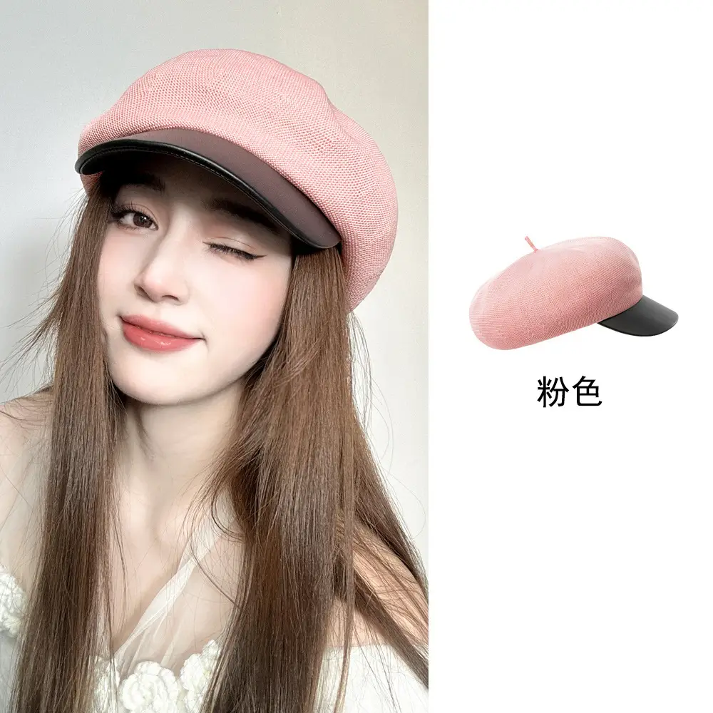 Pink Women's Beanie Cap with Sunshade Hat - Image 3