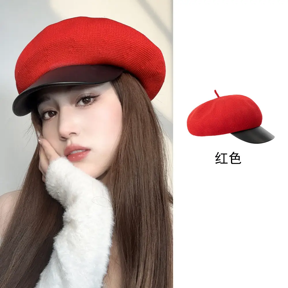 Pink Women's Beanie Cap with Sunshade Hat - Image 5
