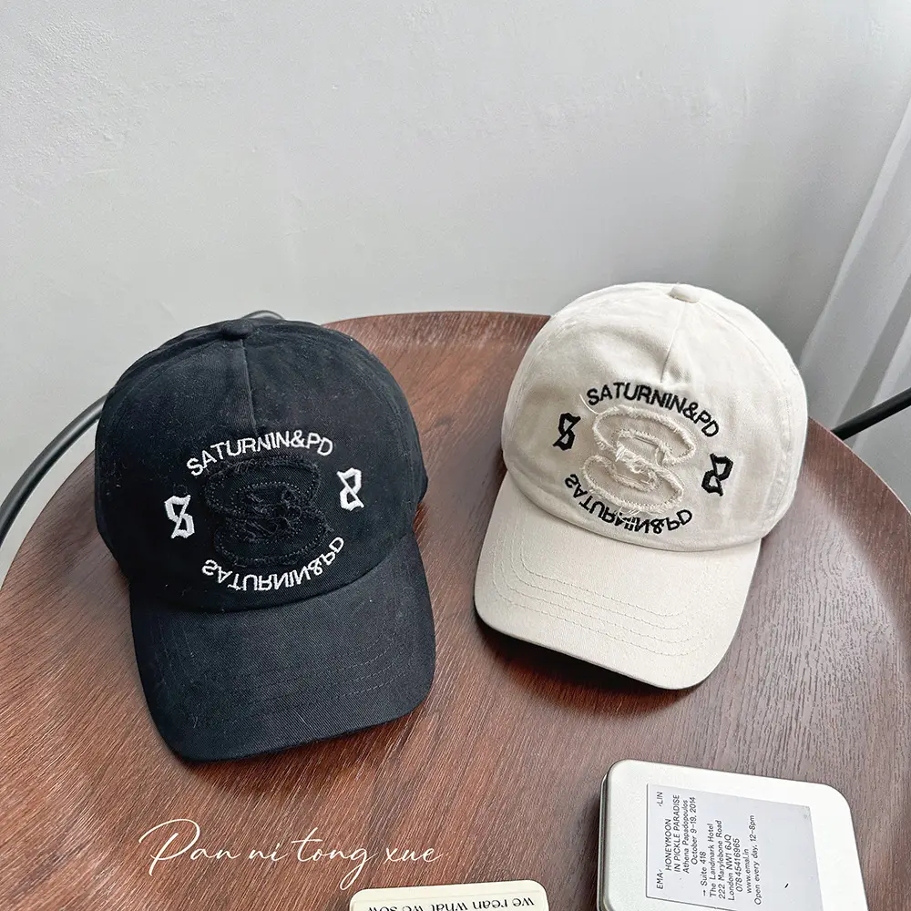 White Saturnin Embroidered Cap for Men Women Travel Sunshade