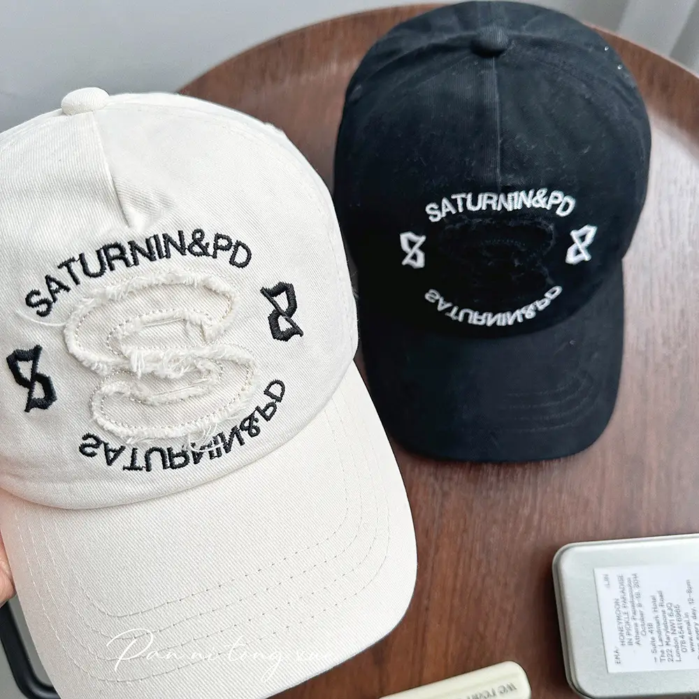 White Saturnin Embroidered Cap for Men Women Travel Sunshade