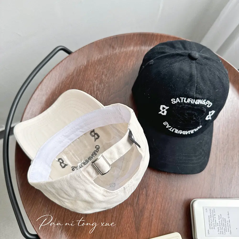 White Saturnin Embroidered Cap for Men Women Travel Sunshade